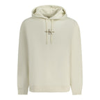 Calvin Klein white cotton men's hoodie with a drawstring hood and front kangaroo pocket, casual and comfortable style.