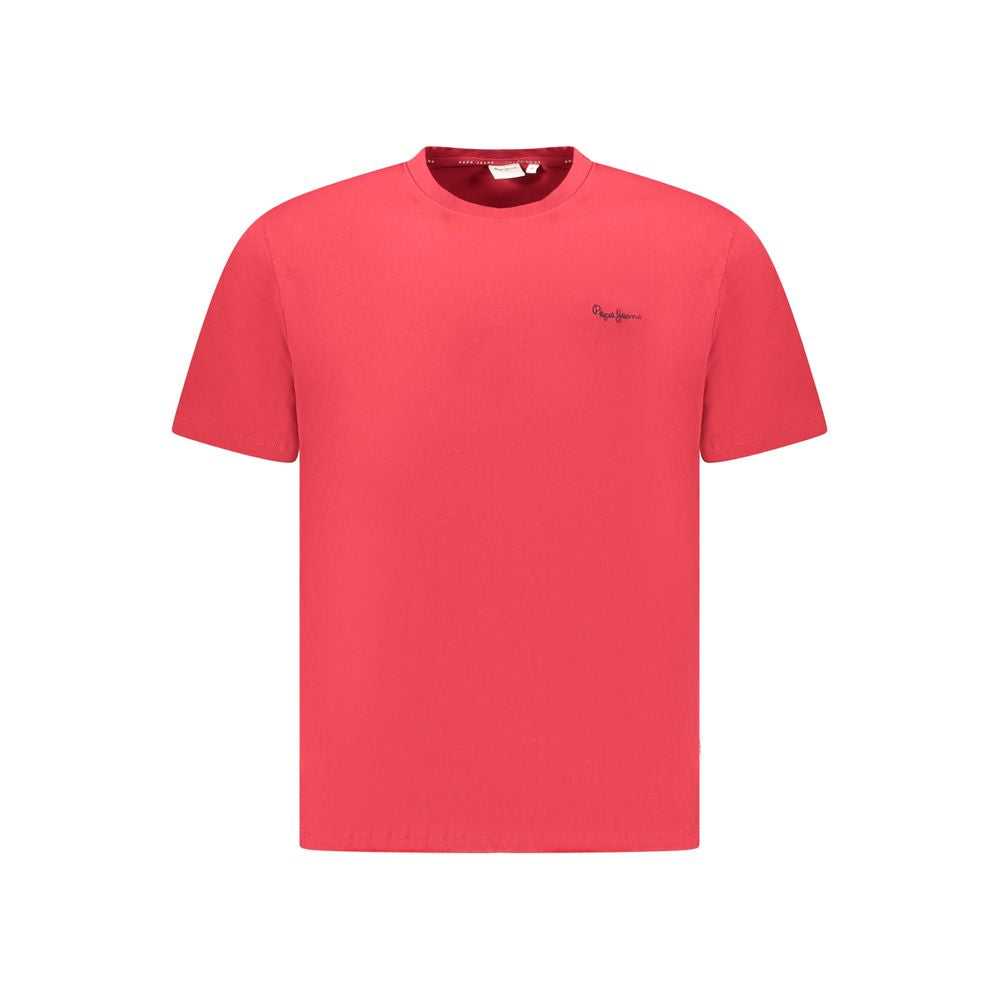 Red cotton men's T-shirt by Pepe Jeans, featuring a classic crew neck and short sleeves, displayed on a plain background.