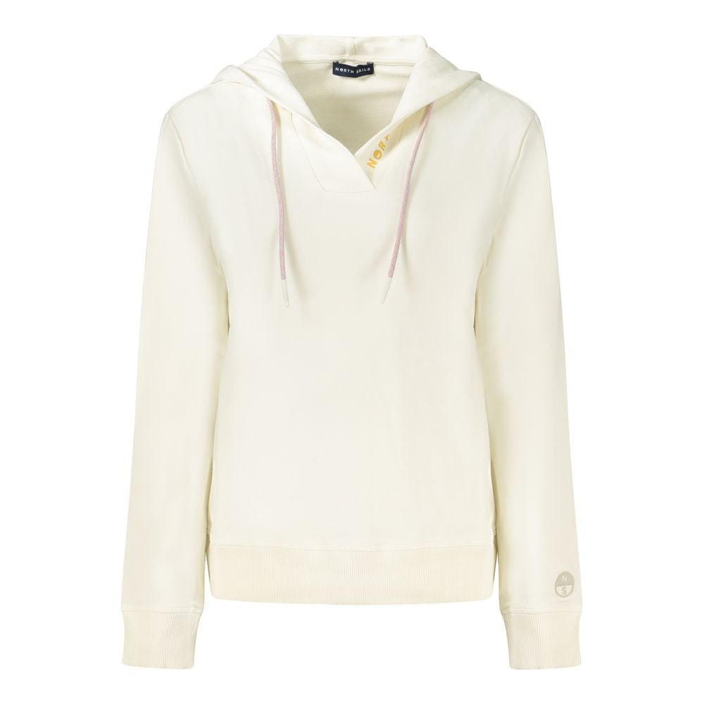 North Sails white cotton women's hooded sweatshirt with front pocket and drawstring hood, casual and comfortable style.