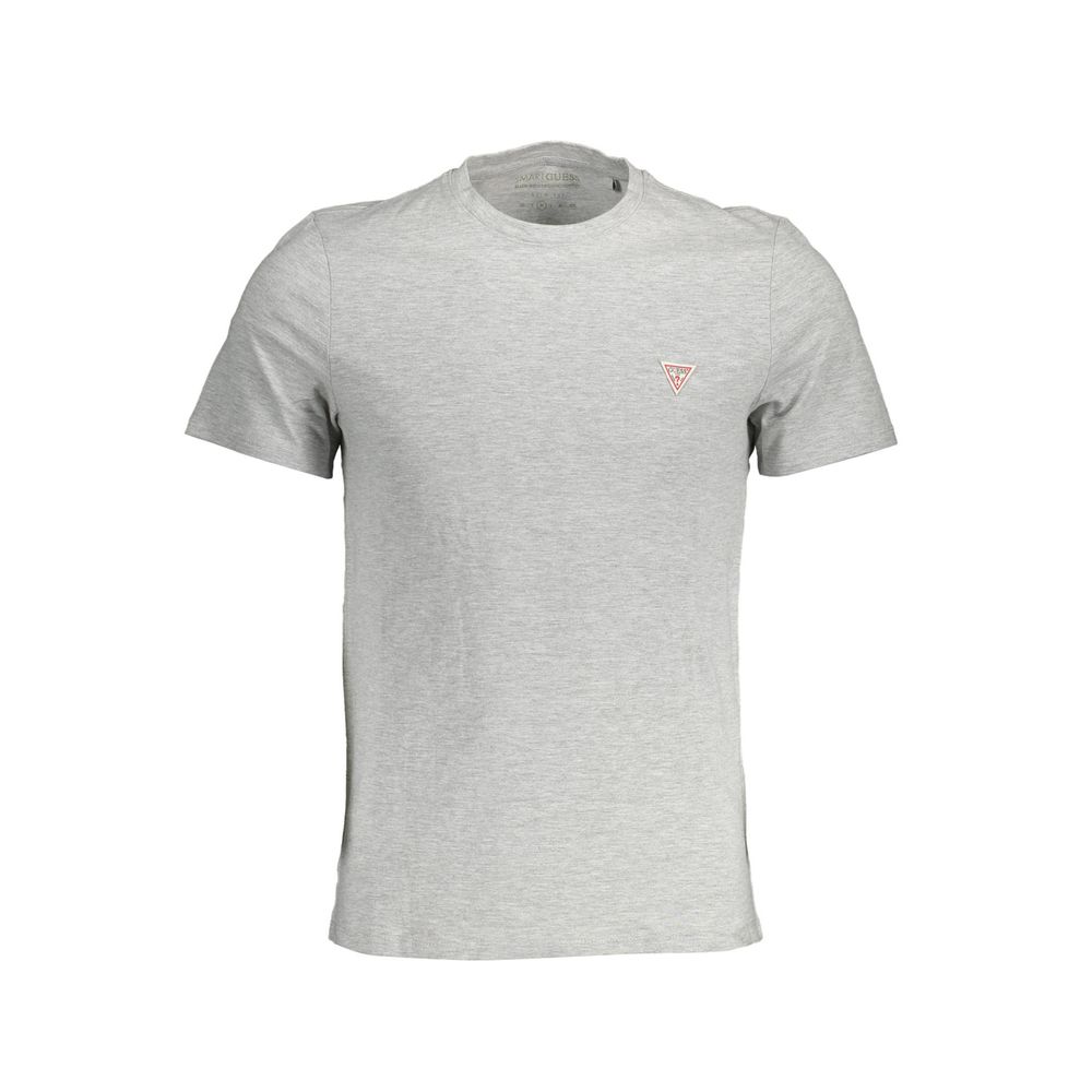 Gray Guess Jeans cotton men's T-shirt displayed flat, showcasing the classic crew neck and smooth fabric texture.