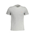 Gray Guess Jeans cotton men's T-shirt displayed flat, showcasing the classic crew neck and smooth fabric texture.