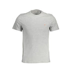 Gray Guess Jeans cotton men's T-shirt displayed flat, showcasing the classic crew neck and smooth fabric texture.