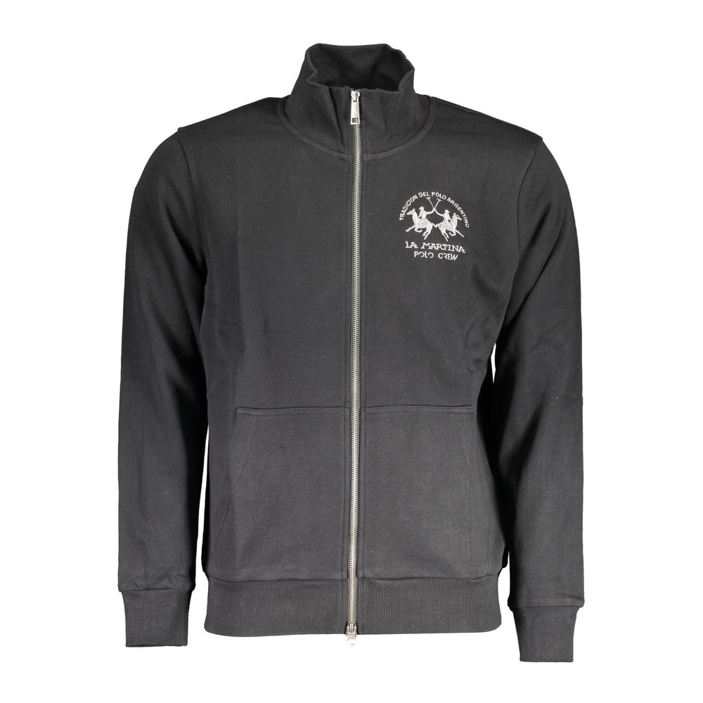 Black La Martina men's cotton sweatshirt with crew neck and long sleeves, casual fit and soft fabric for comfortable wear.