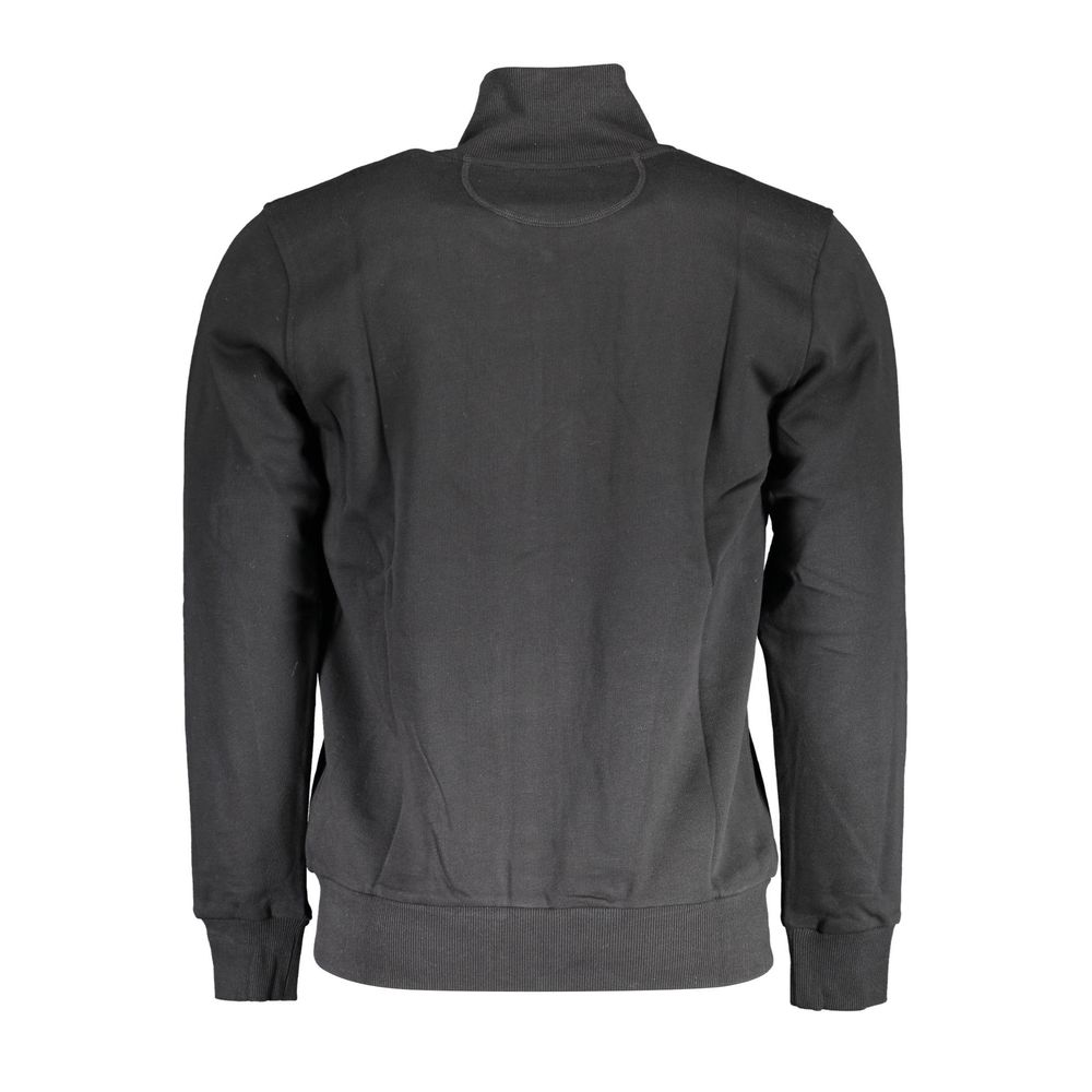 Black cotton men's sweatshirt by La Martina with crew neck and ribbed cuffs, casual and comfortable for everyday wear.