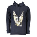 Cavalli Class blue cotton men's sweater with a ribbed crew neckline and long sleeves, displayed flat.