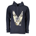 Cavalli Class blue cotton men's sweater with a ribbed crew neckline and long sleeves, displayed flat.