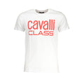 Cavalli Class Bianco Cotton Uomo T-Shirt displayed flat showing its simple white design and classic crew neck.