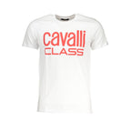 Cavalli Class Bianco Cotton Uomo T-Shirt displayed flat showing its simple white design and classic crew neck.