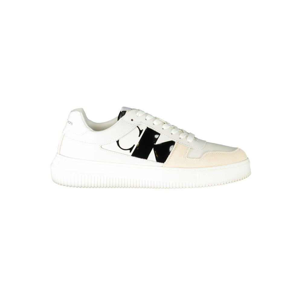 Calvin Klein Bianco Leather Men’s Sneaker with white leather upper and casual sporty design.