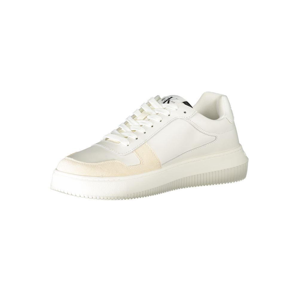 Calvin Klein Bianco leather men's sneaker with white sole, sleek design, and minimalist style.