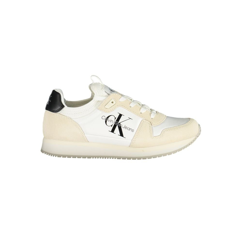 Calvin Klein Bianco white polyurethane women’s sneaker with sleek design and lace-up closure.