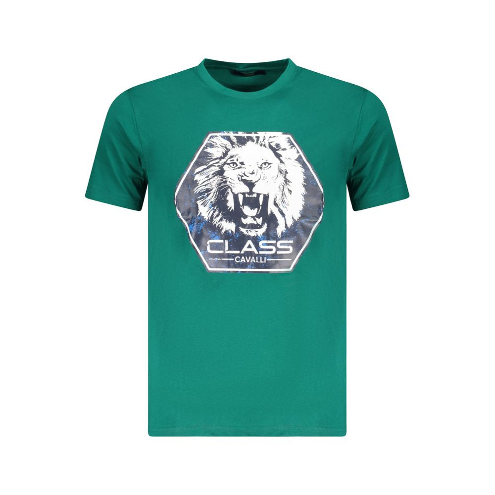Cavalli Class Verde cotton men's T-shirt with crew neck and short sleeves, featuring a simple, classic design.