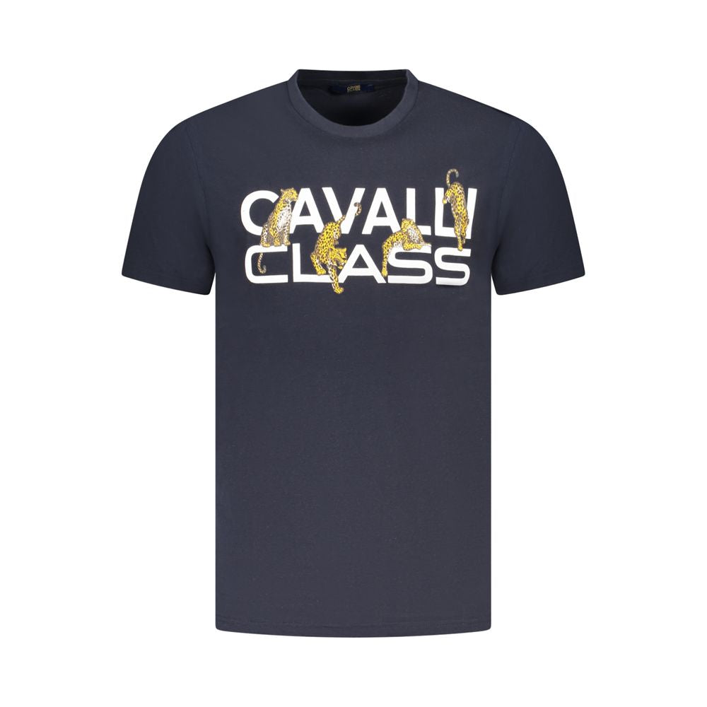 Blue cotton men's T-shirt by Cavalli Class featuring a classic fit and minimal design, shown on a plain background.