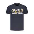 Blue cotton men's T-shirt by Cavalli Class featuring a classic fit and minimal design, shown on a plain background.