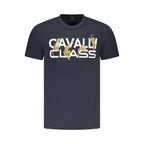 Blue cotton men's T-shirt by Cavalli Class featuring a classic fit and minimal design, shown on a plain background.