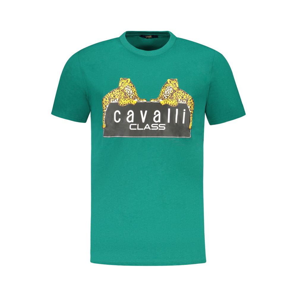 Cavalli Class Verde cotton men's T-shirt with short sleeves and round neckline, showcasing a casual, stylish fit.