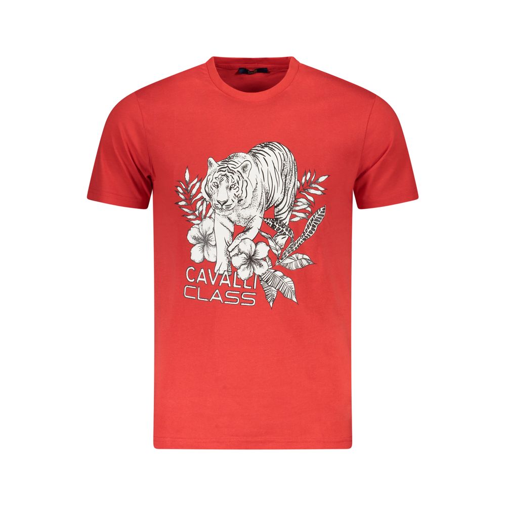 Red cotton men's T-shirt by Cavalli Class, featuring a comfortable fit and classic design, displayed on a plain background.