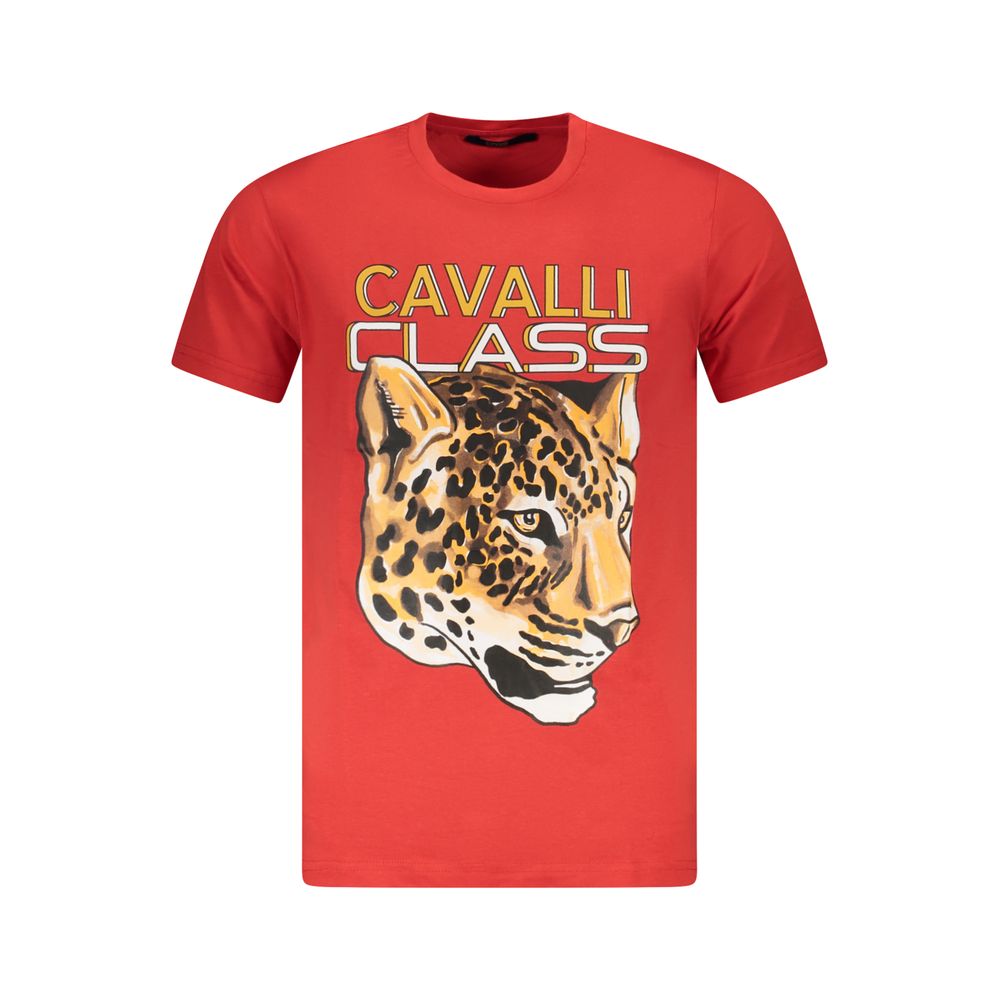 Red Cavalli Class cotton men's T-shirt with a classic fit and crew neckline, displayed flat on a white background.