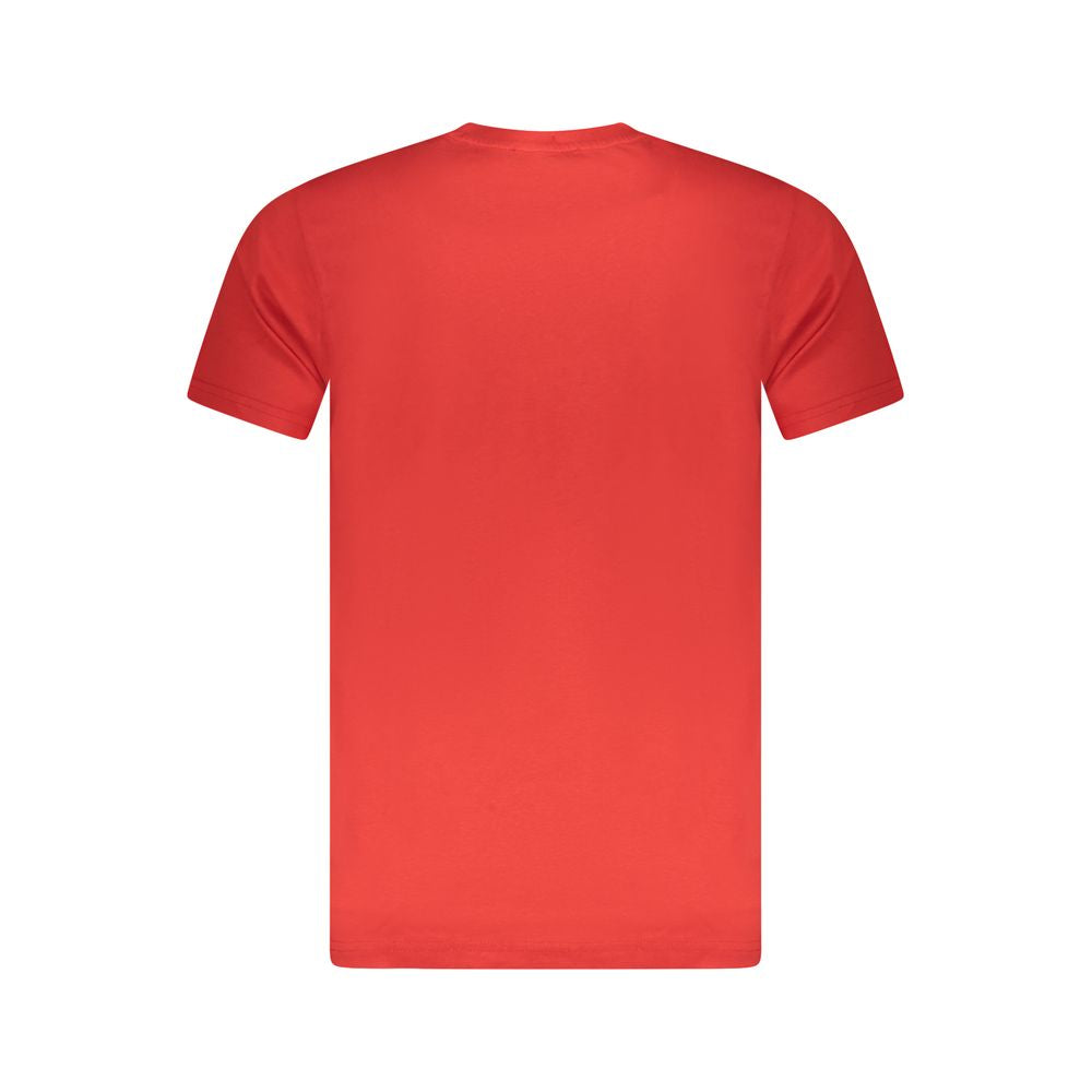Cavalli Class red cotton men's T-shirt with a classic crew neck and short sleeves, featuring subtle brand detailing.