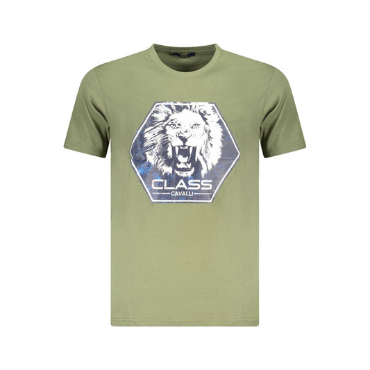 Cavalli Class Green Cotton Men T-Shirt Cavalli Class