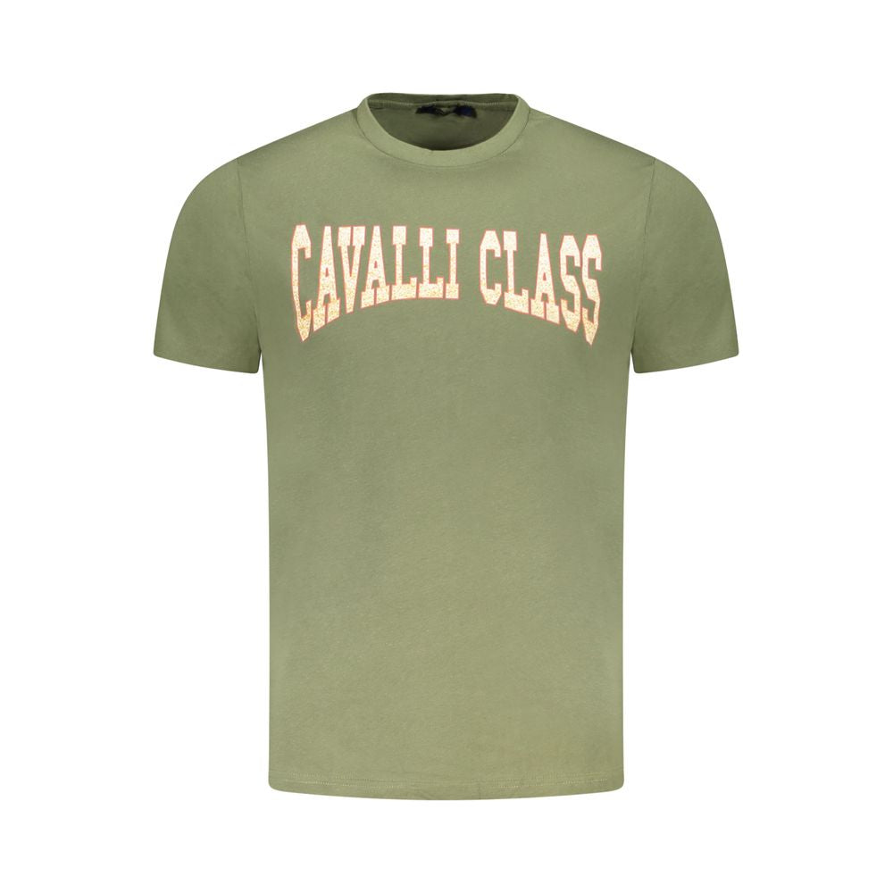 Cavalli Class Verde cotton men's T-shirt featuring a crew neckline and casual fit, displayed flat on a white background.
