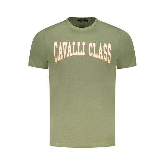 Cavalli Class Green Cotton Men T-Shirt Cavalli Class