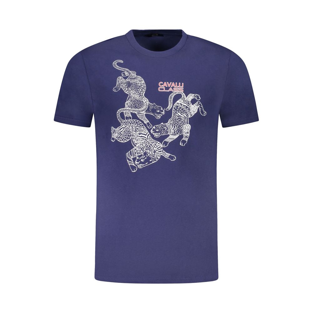 Cavalli Class Blu cotton men's T-shirt with a crew neckline and minimalist design, showcasing soft fabric and casual style.