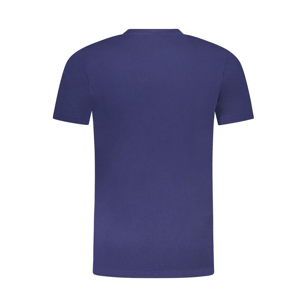 Cavalli Class Blu cotton men's T-shirt with round neckline and short sleeves, featuring a sleek, minimalist design.