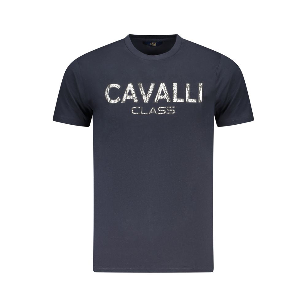 Cavalli Class Blu cotton men's T-shirt with a classic fit and round neckline, featuring the brand's logo on the chest.