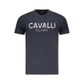 Cavalli Class Blu cotton men's T-shirt with a classic fit and round neckline, featuring the brand's logo on the chest.