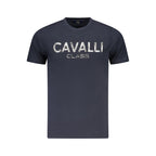 Cavalli Class Blu cotton men's T-shirt with a classic fit and round neckline, featuring the brand's logo on the chest.