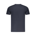 Cavalli Class Blu cotton men's T-shirt with logo design, short-sleeve crew neck, casual fit, and soft fabric.