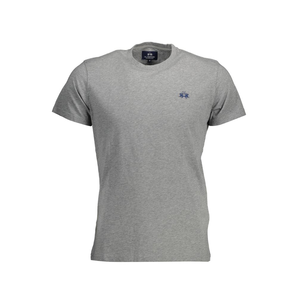 La Martina Grigio cotton men's T-shirt with crew neckline and short sleeves, casual fashion top for men.