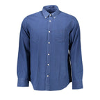 Gant men's blue cotton shirt with button-down collar and long sleeves, classic and casual style.