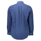 Gant Blu cotton men's shirt with button-down collar and long sleeves, featuring a classic fit and smooth fabric.