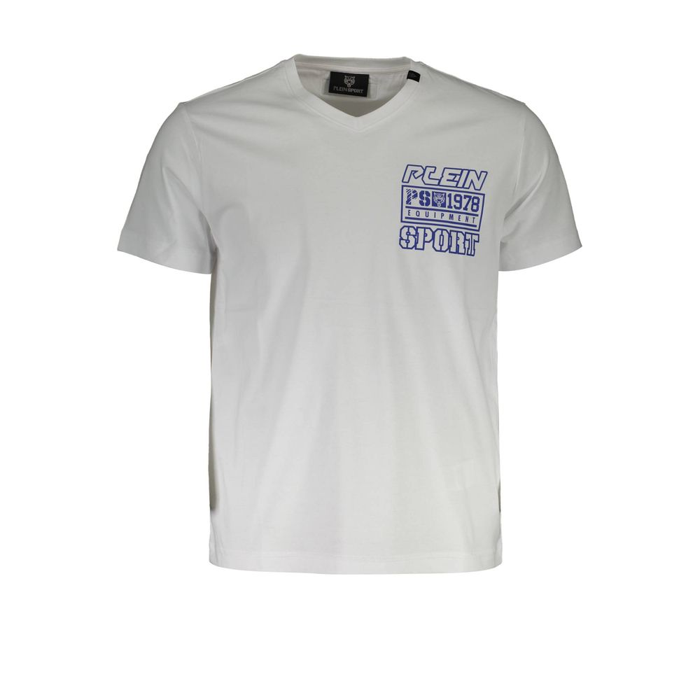 White Plein Sport men's cotton T-shirt with crew neck and short sleeves, displayed flat on a white background.