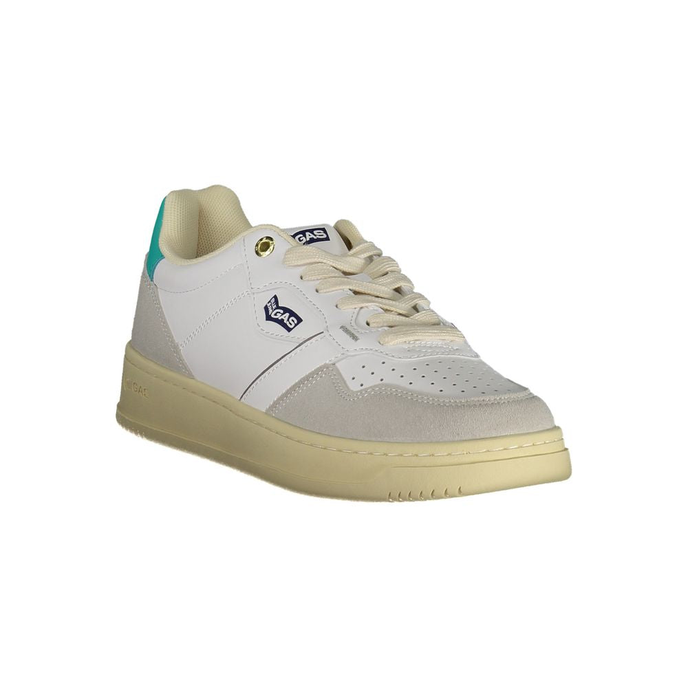 Gas Bianco polyurethane women’s sneaker with white design and casual style, featuring lace-up closure and rubber sole.