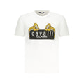 White Cavalli Class cotton men's T-shirt with a classic crew neck and short sleeves, displayed flat against a neutral background.