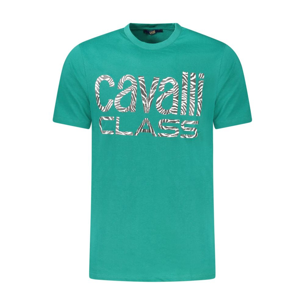 Cavalli Class Verde cotton men's T-shirt with a classic fit and short sleeves, featuring a simple design.