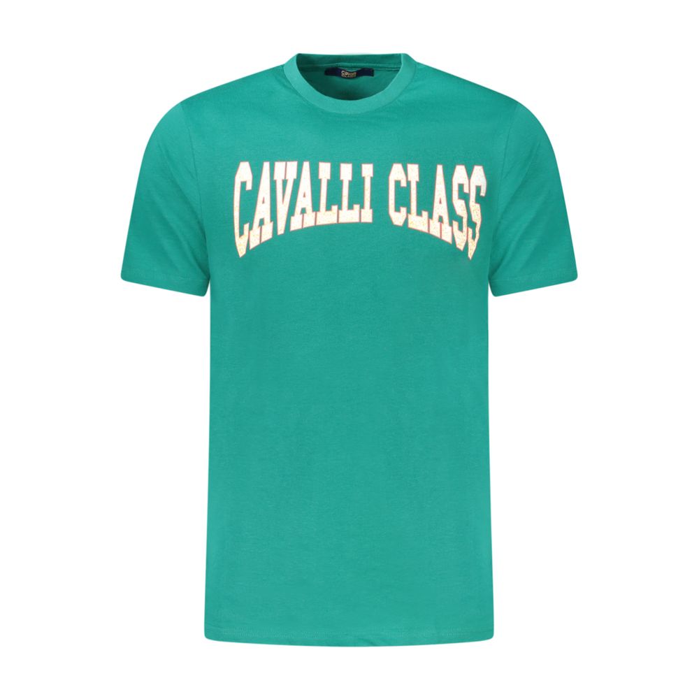 Cavalli Class Verde cotton men's T-shirt with a simple design and short sleeves, displayed on a white background.