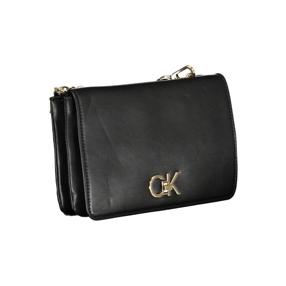 Calvin Klein black polyester women's shoulder bag with sleek design and adjustable strap, suitable for casual or formal wear.