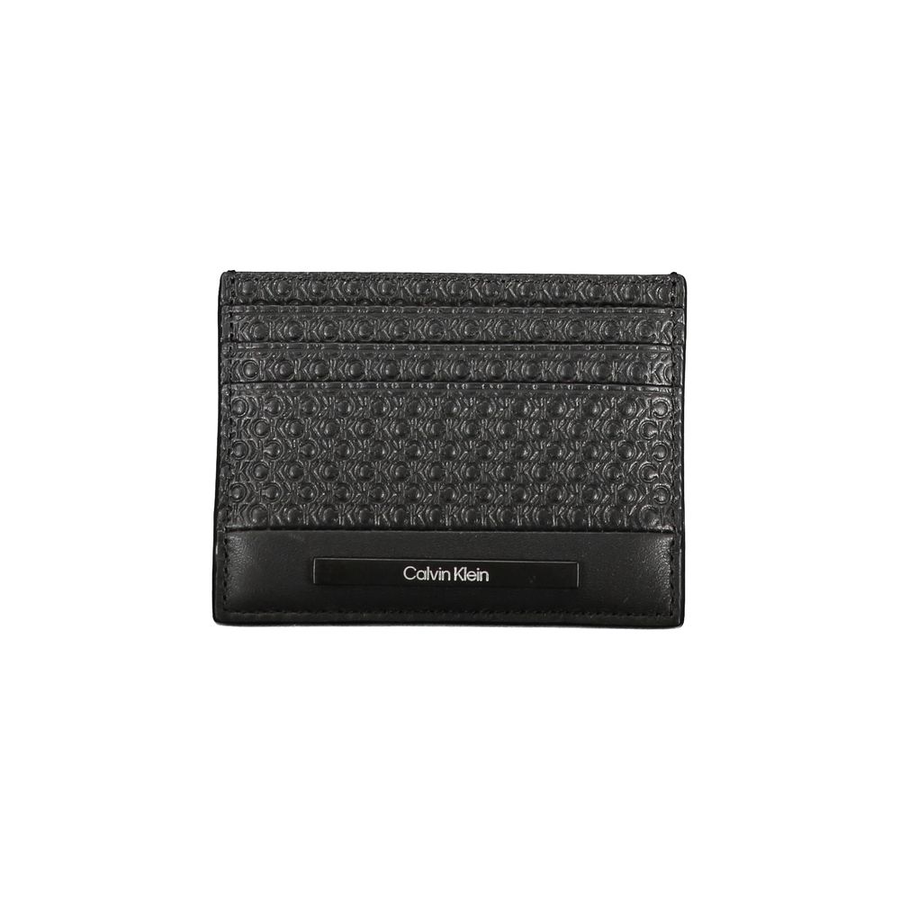 Calvin Klein black polyurethane men's wallet with multiple card slots and a sleek, minimalist design.