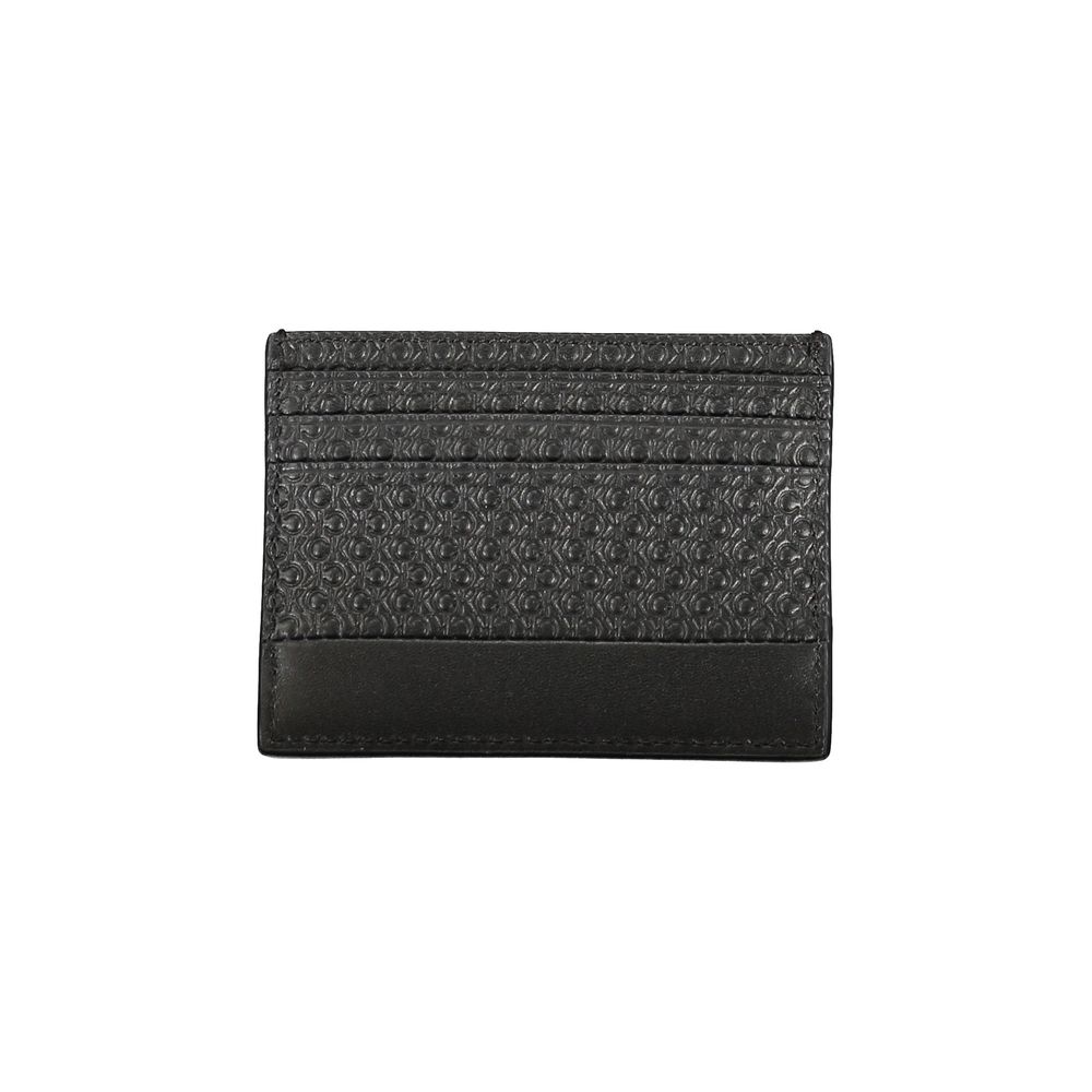 Calvin Klein black polyurethane men's wallet with multiple card slots and a sleek, minimalist design.