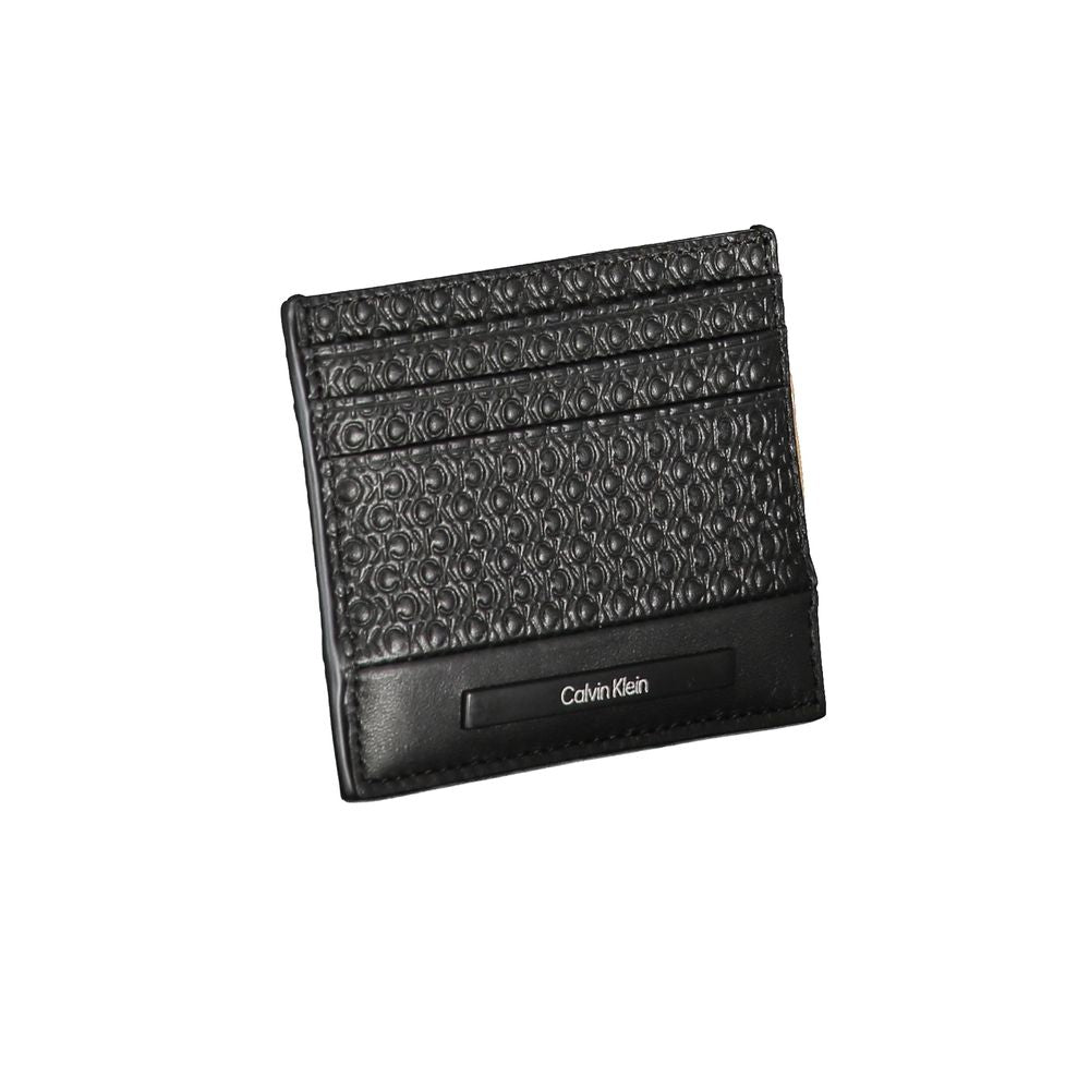 Calvin Klein black polyurethane men's wallet with multiple card slots and a sleek, minimalist design.