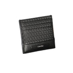 Calvin Klein black polyurethane men's wallet with multiple card slots and a sleek, minimalist design.