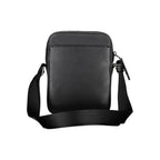 Calvin Klein black polyurethane men's shoulder bag with adjustable strap and minimalist design.