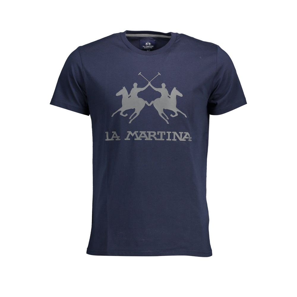 Blue La Martina Chic crew neck cotton T-shirt with a classic fit and subtle branding, perfect for stylish casual wear.