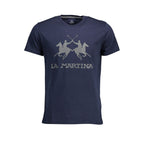 Blue La Martina Chic crew neck cotton T-shirt with a classic fit and subtle branding, perfect for stylish casual wear.