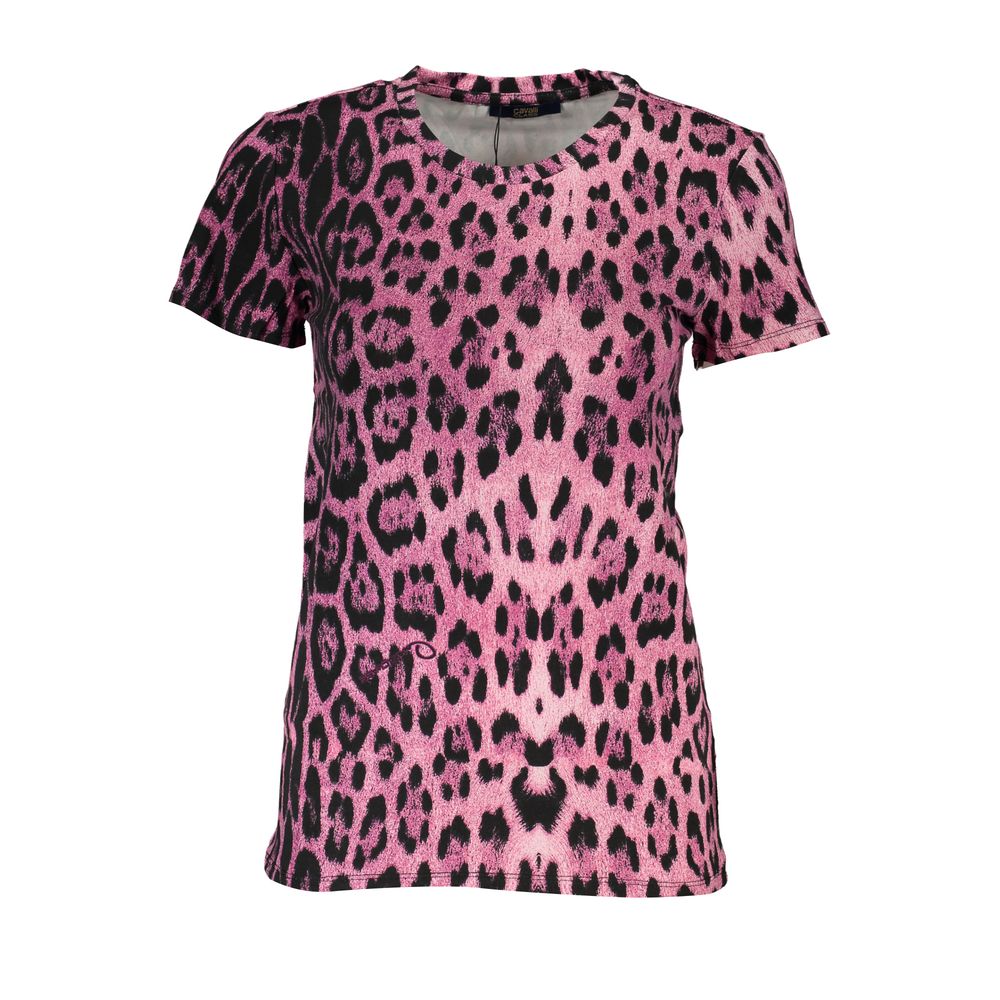 Pink cotton women's t-shirt by Cavalli Class featuring a casual fit and minimalist design.