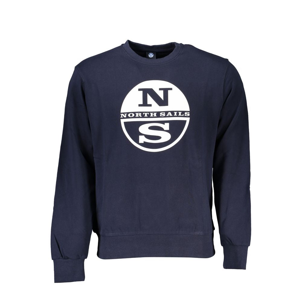 Blue cotton men's sweater by North Sails, featuring a classic crewneck design and ribbed cuffs.